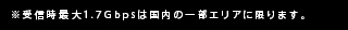 ※受信時最大1.7Gbpsは国内の一部エリアに限ります。