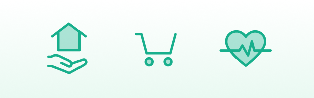 「ライフサポート・ショッピング・ヘルスケア」の各アイコン