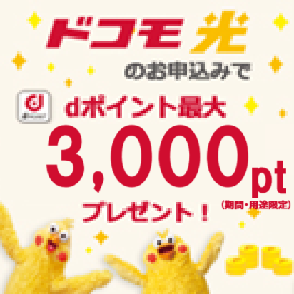 ドコモ光のお申込みでdポイント最大3,000pt（期間・用途限定）プレゼント