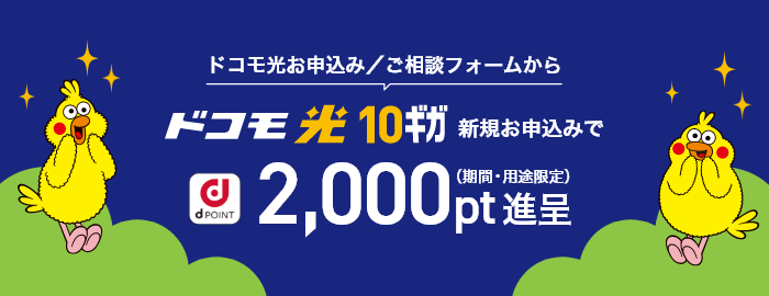 ドコモ光お申込み／ご相談フォームから ドコモ光 10ギガ 新規お申込みで dポイント（期間・用途限定）2,000pt進呈