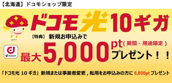 【ドコモショップ限定】ドコモ光 10ギガ お申込みdポイントプレゼント特典