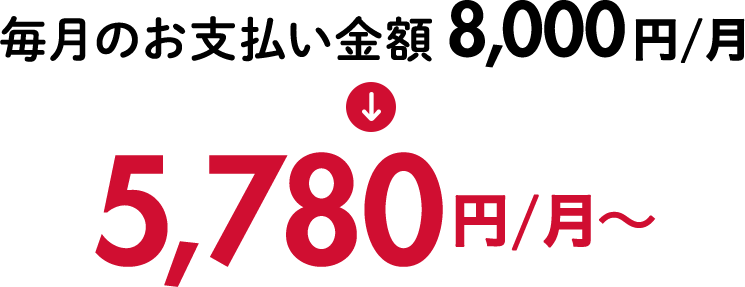 毎月のお支払い金額8,000円/月→5,780円/月～