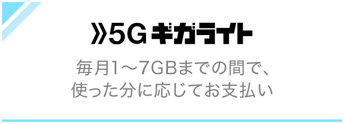 5Gギガライト 毎月1～7GBまでの間で、使った分に応じてお支払い