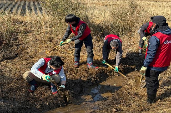 水路の土砂除去作業
