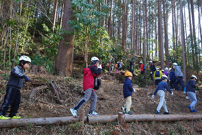 森林に入る様子
