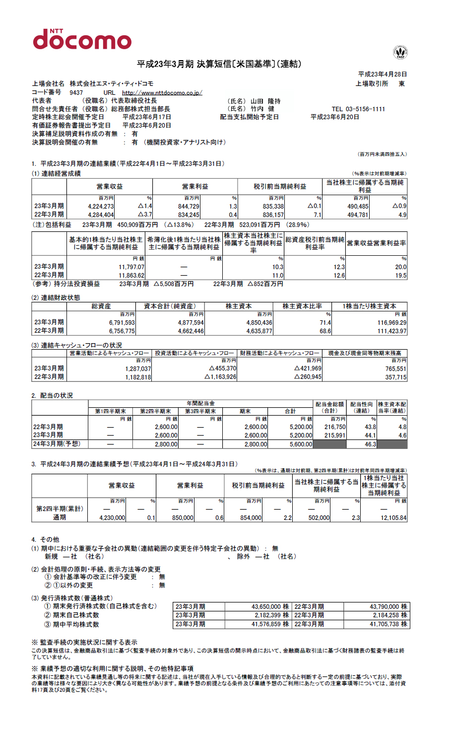 2011年3月期 決算短信