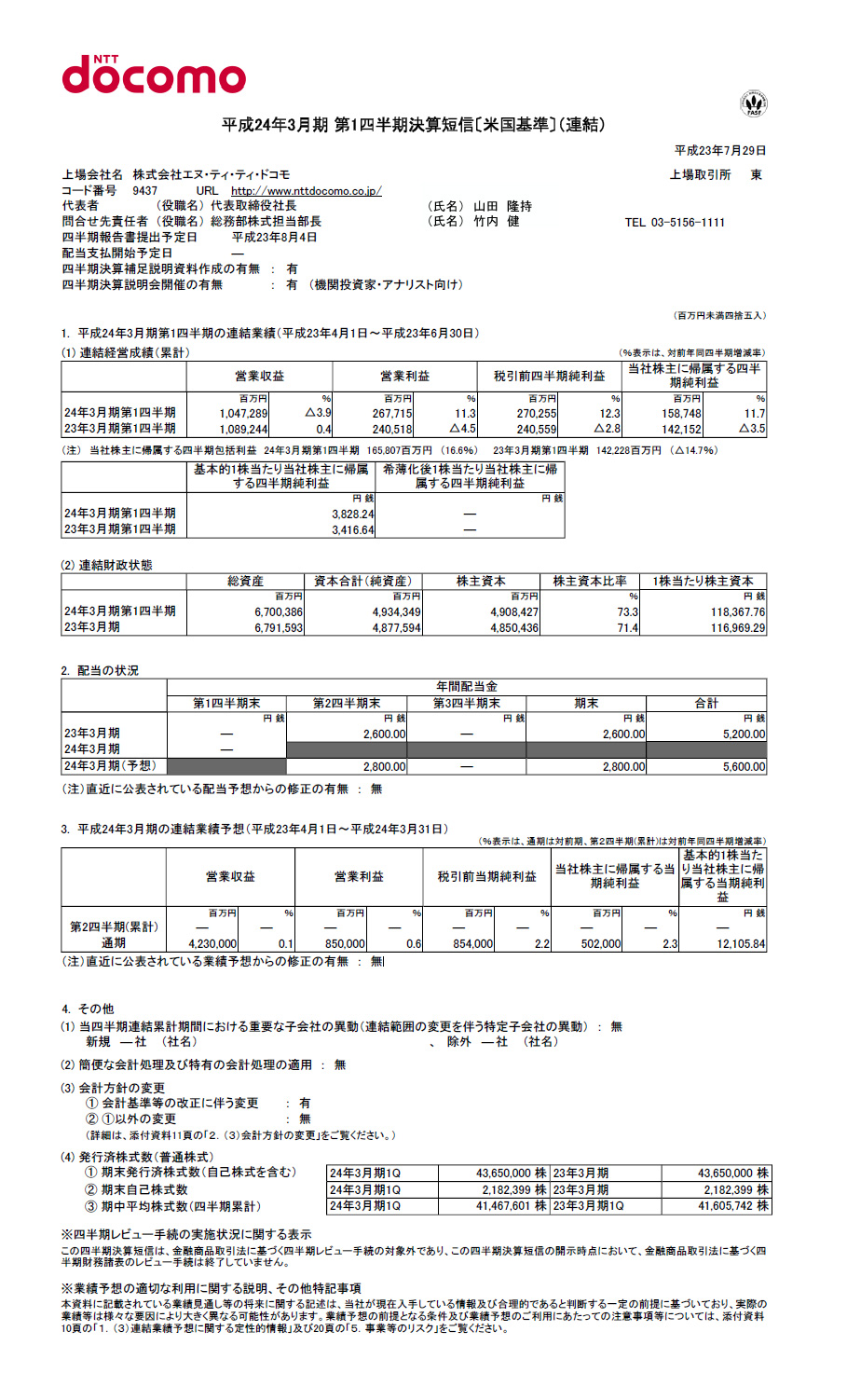 2012年3月期 第1四半期 決算短信