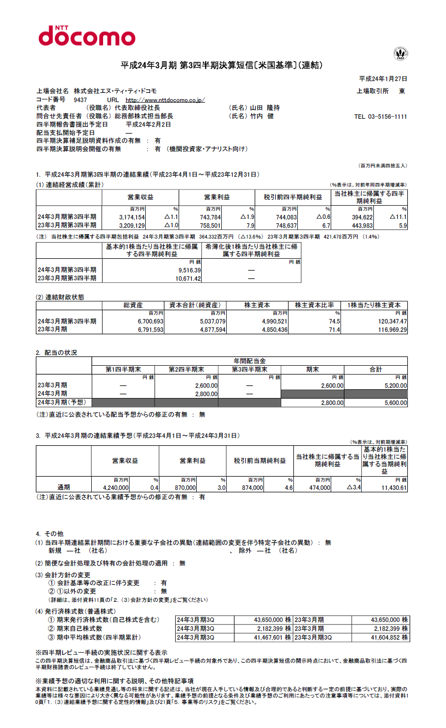 2012年3月期 第3四半期 決算短信