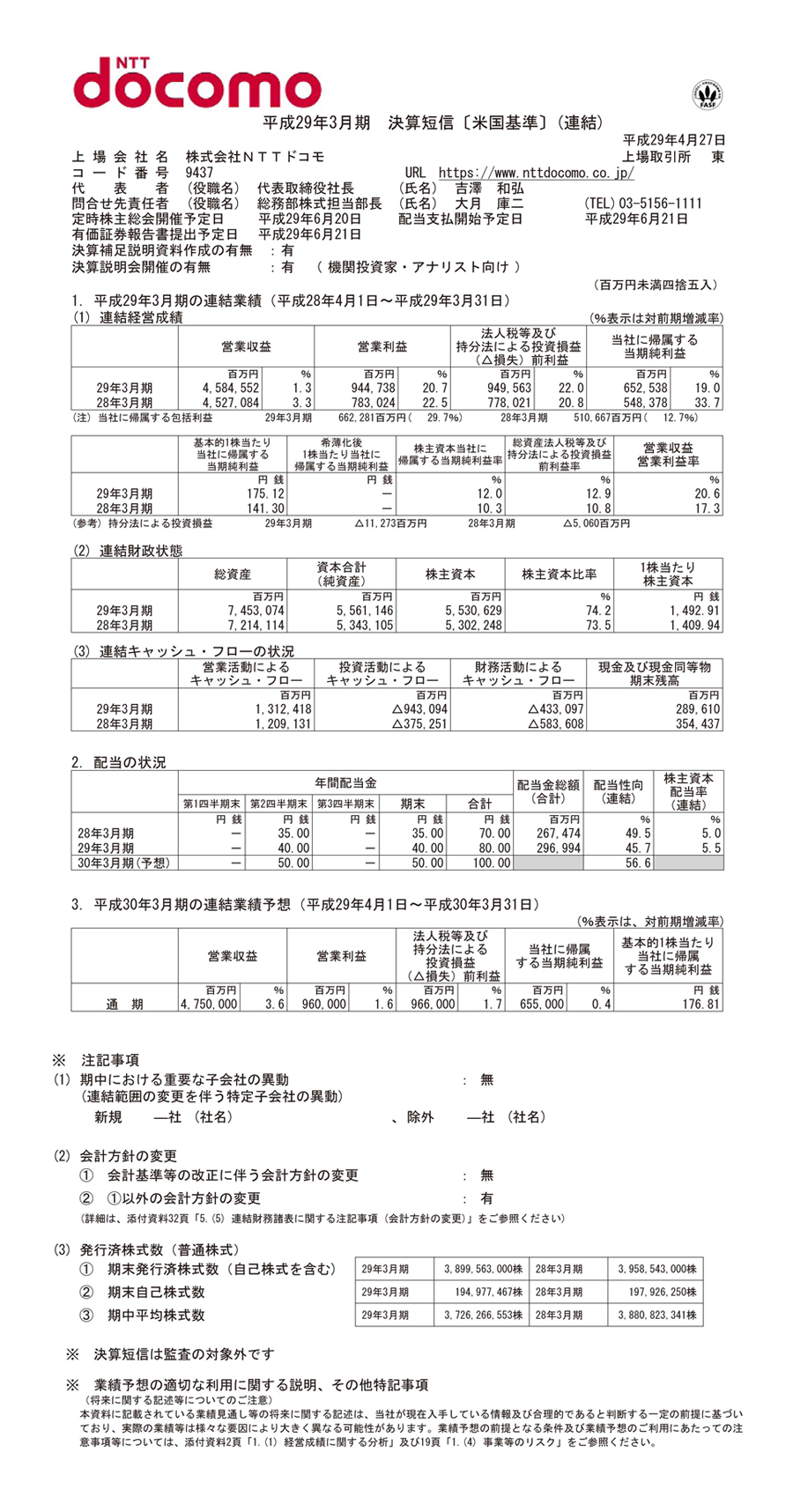 2017年3月期 決算短信