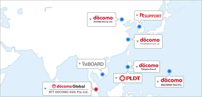 DOCOMO Offices in Asia Pacific areamap