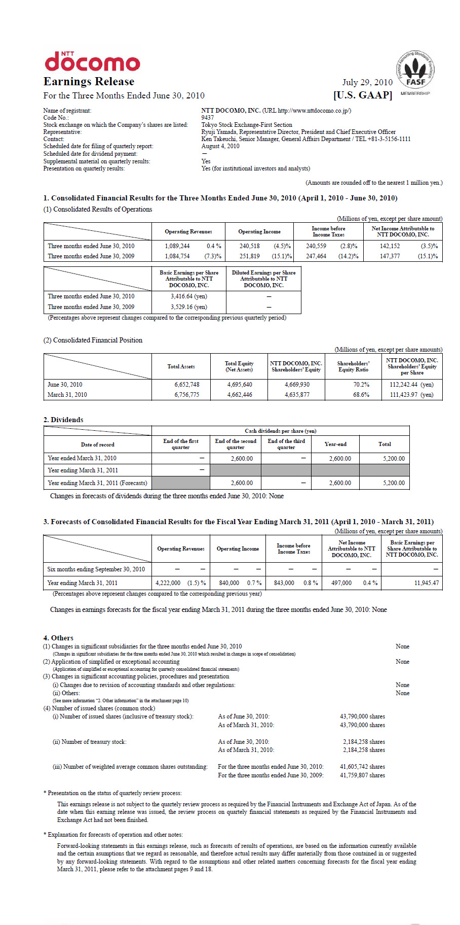 1Q FY2010 Earnings Release