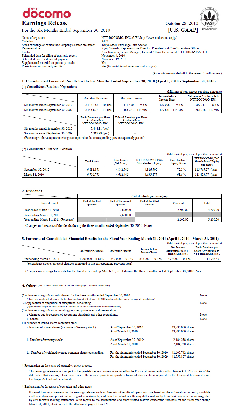 2Q FY2010 Earnings Release