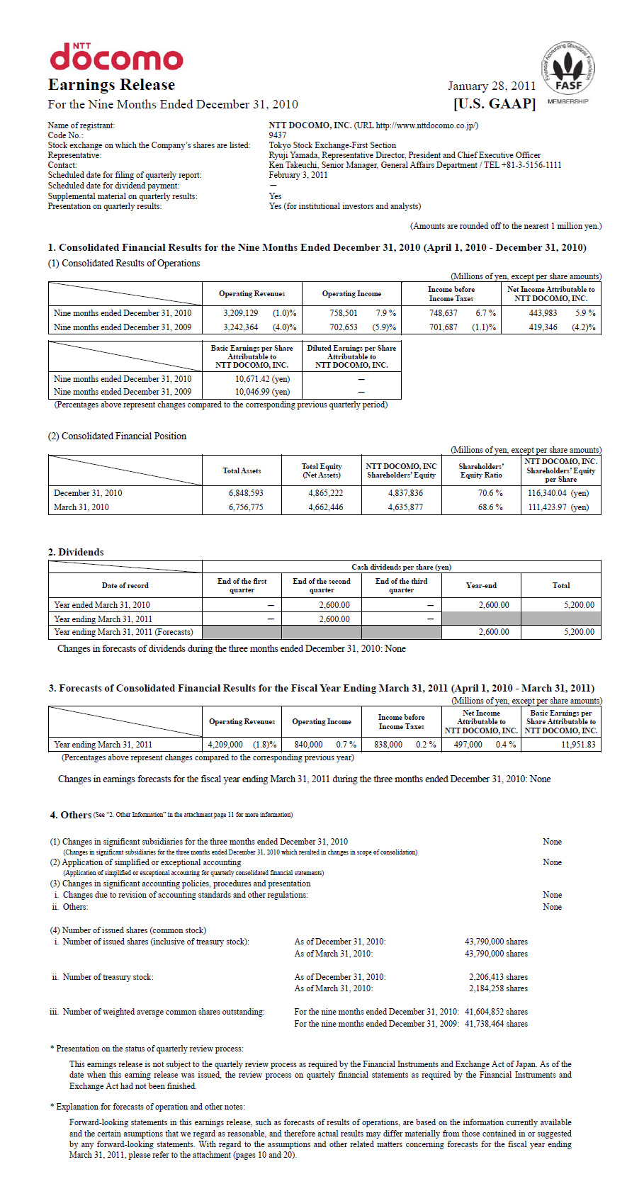 3Q FY2010 Earnings Release