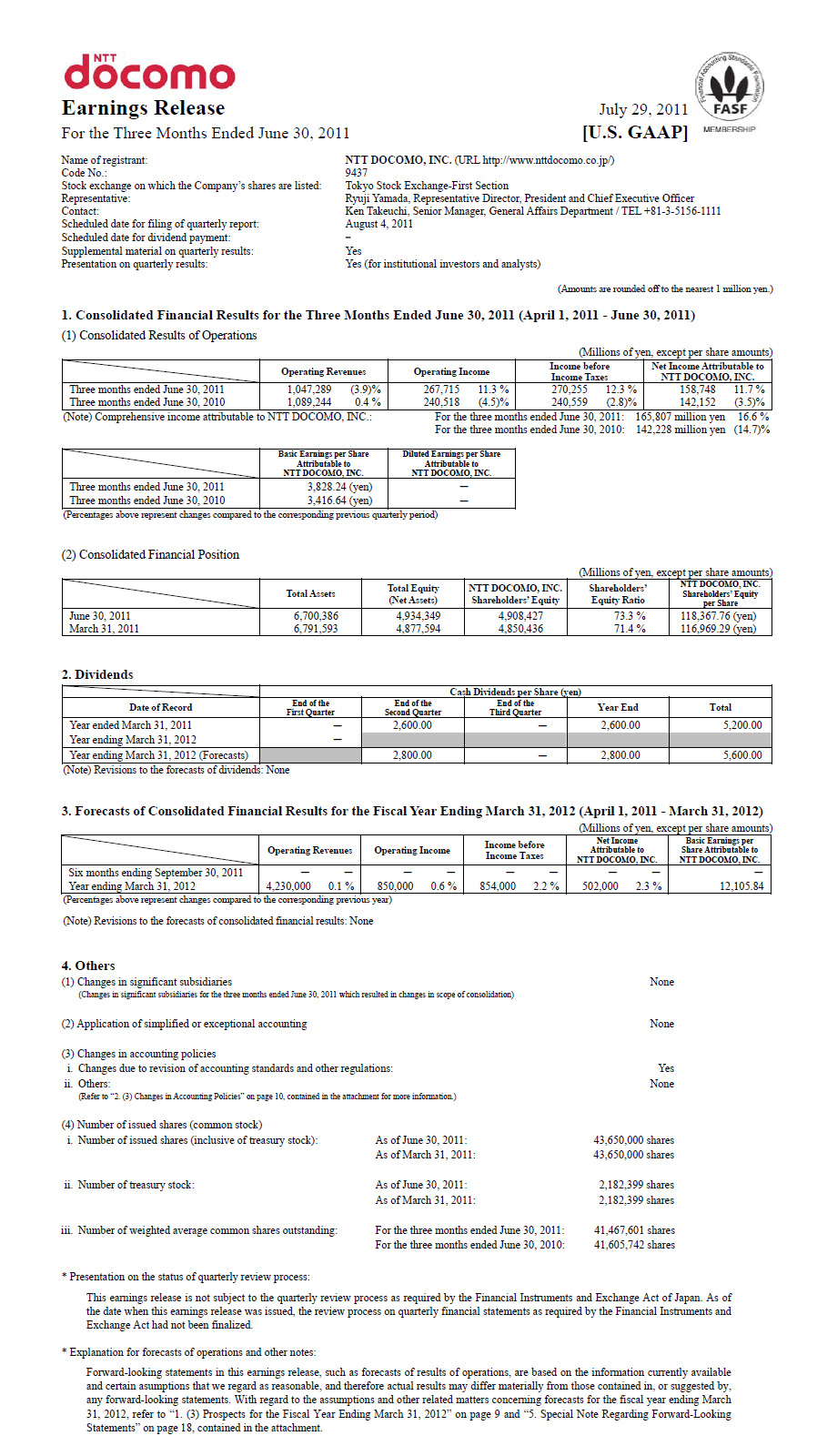 1Q FY2011 Earnings Release