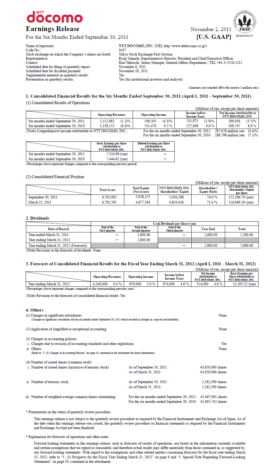 2Q FY2011 Earnings Release