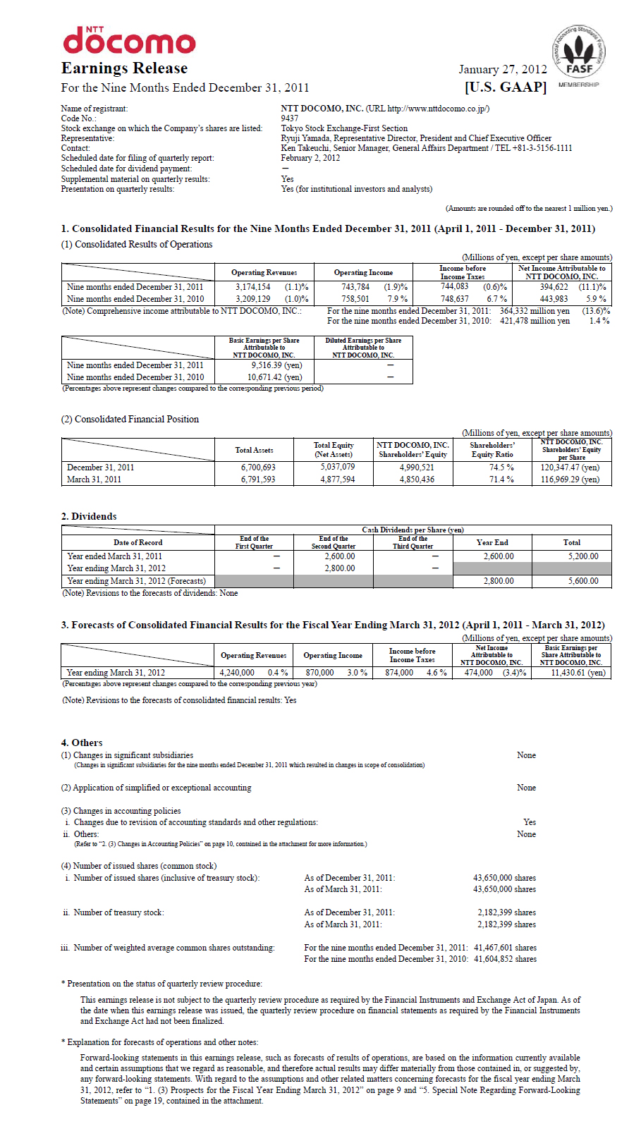 3Q FY2011 Earnings Release