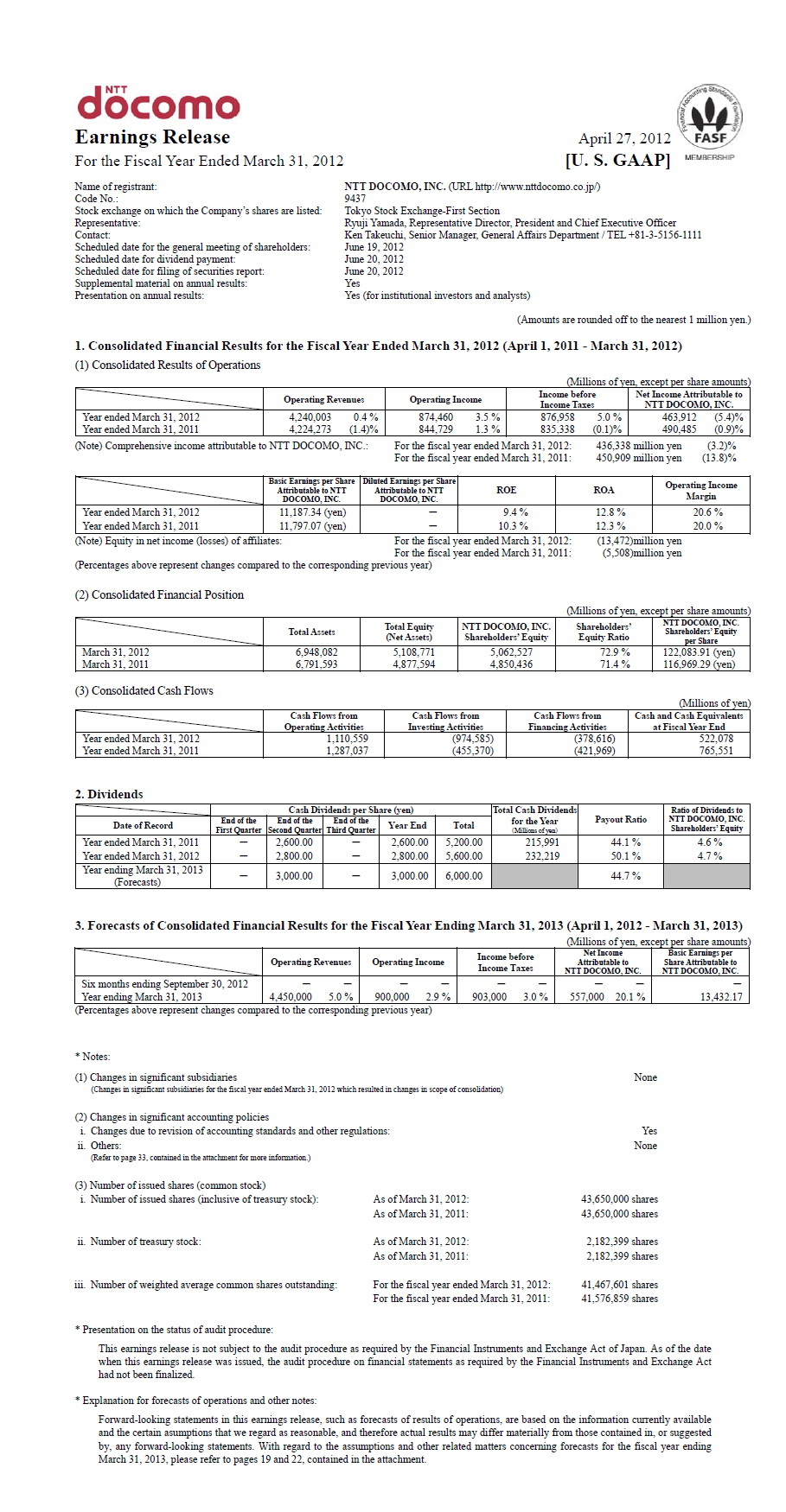 FY2011 Earnings Release