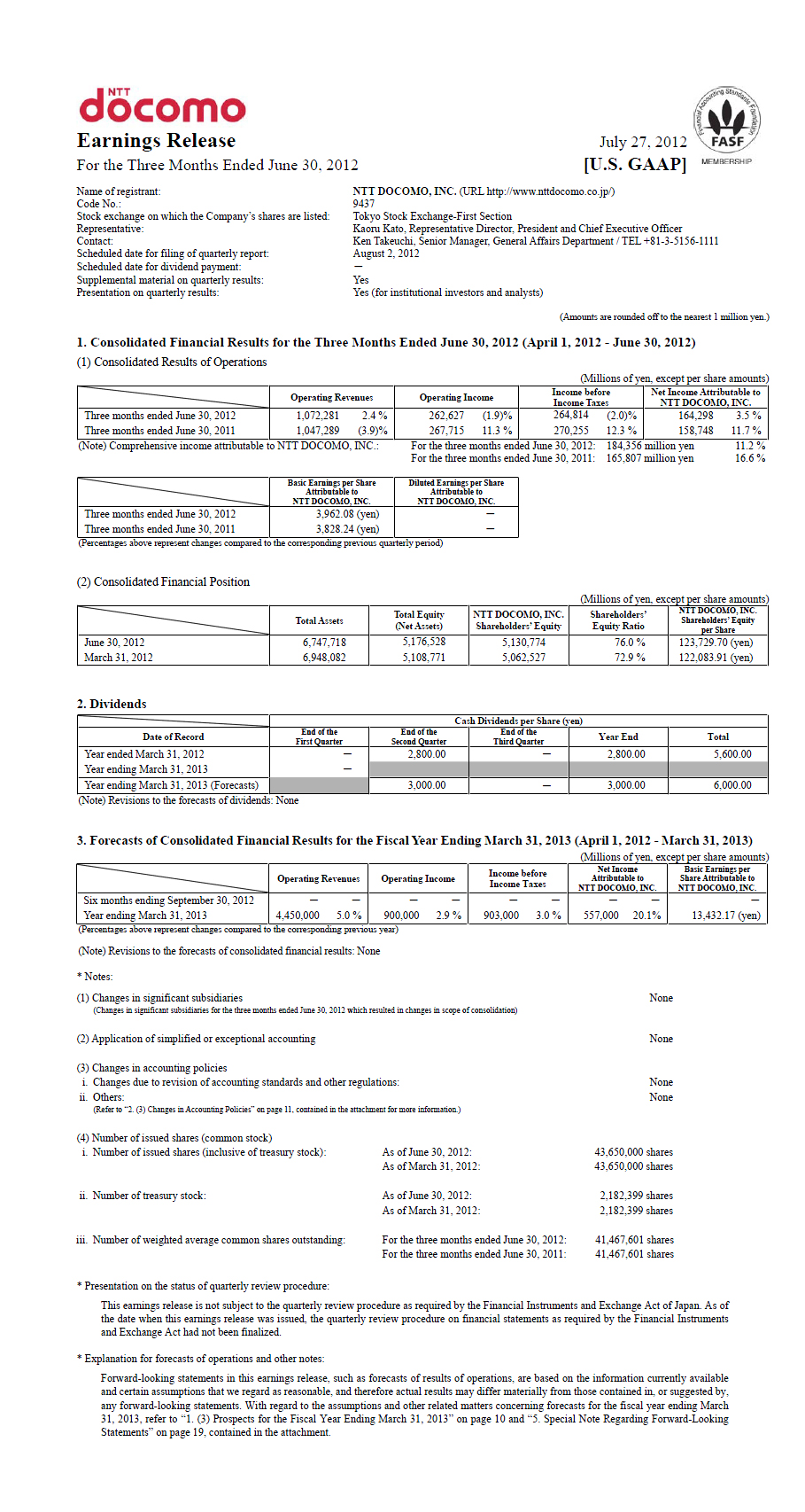 1Q FY2012 Earnings Release