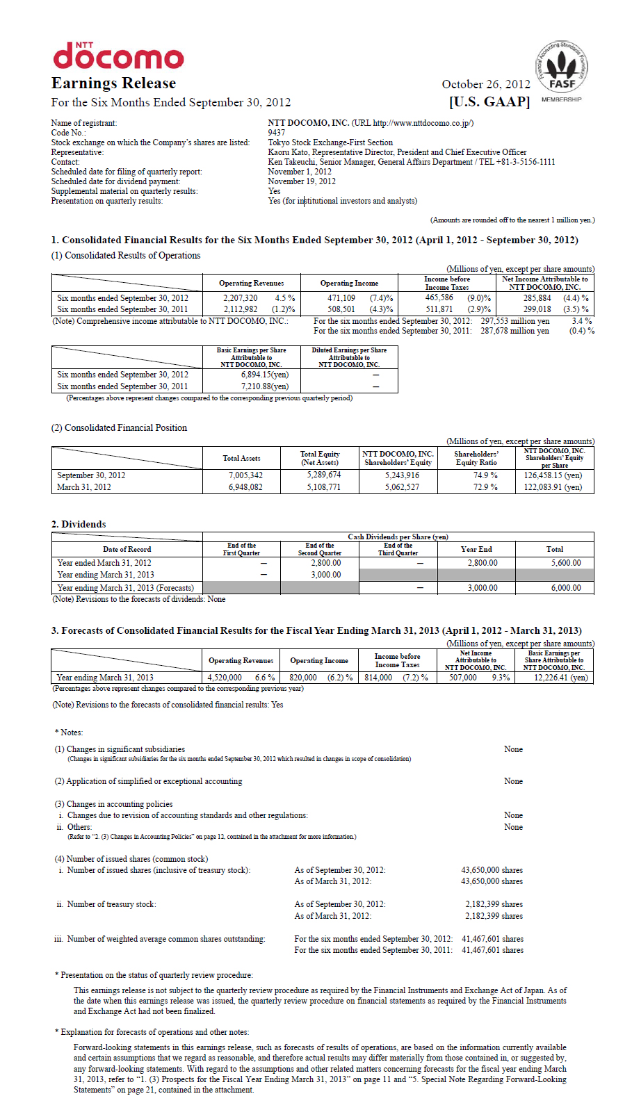 2Q FY2012 Earnings Release