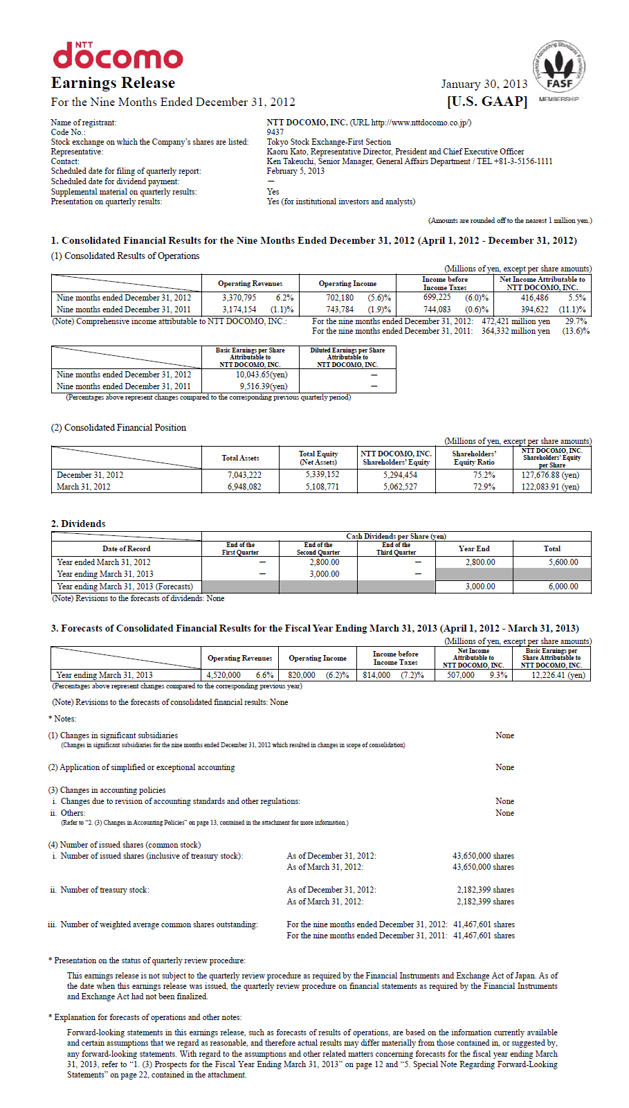 3Q FY2012 Earnings Release