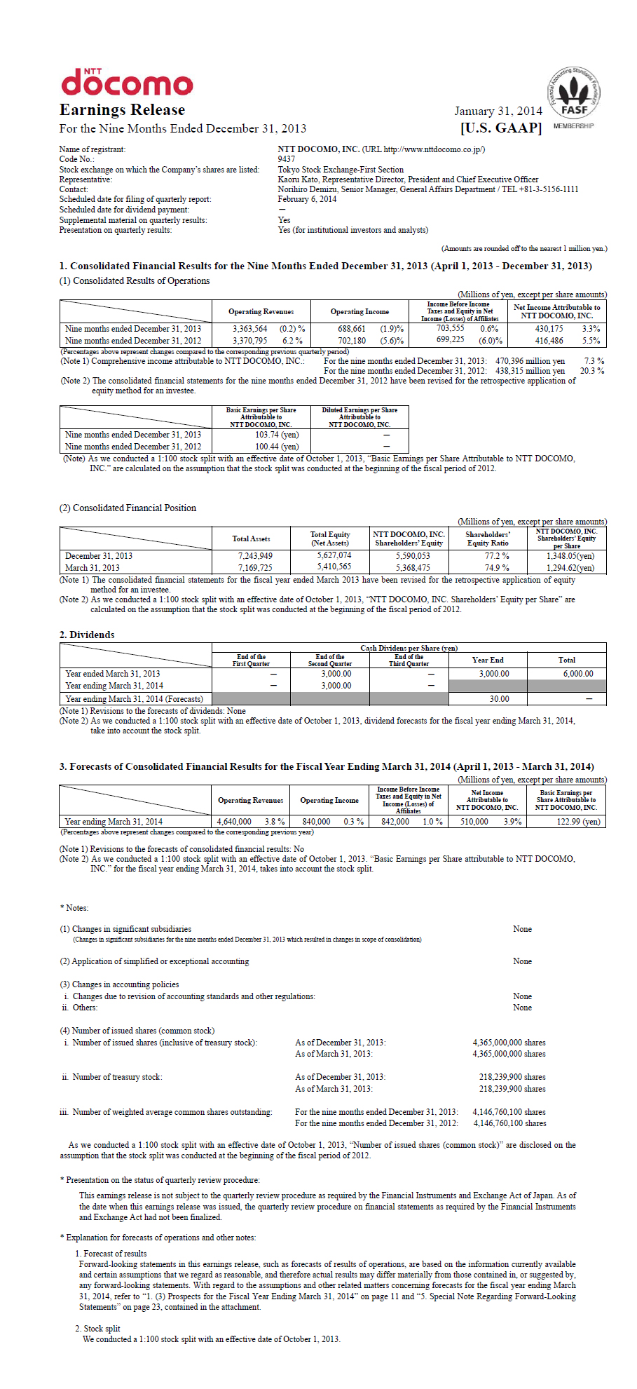 3Q FY2013 Earnings Release