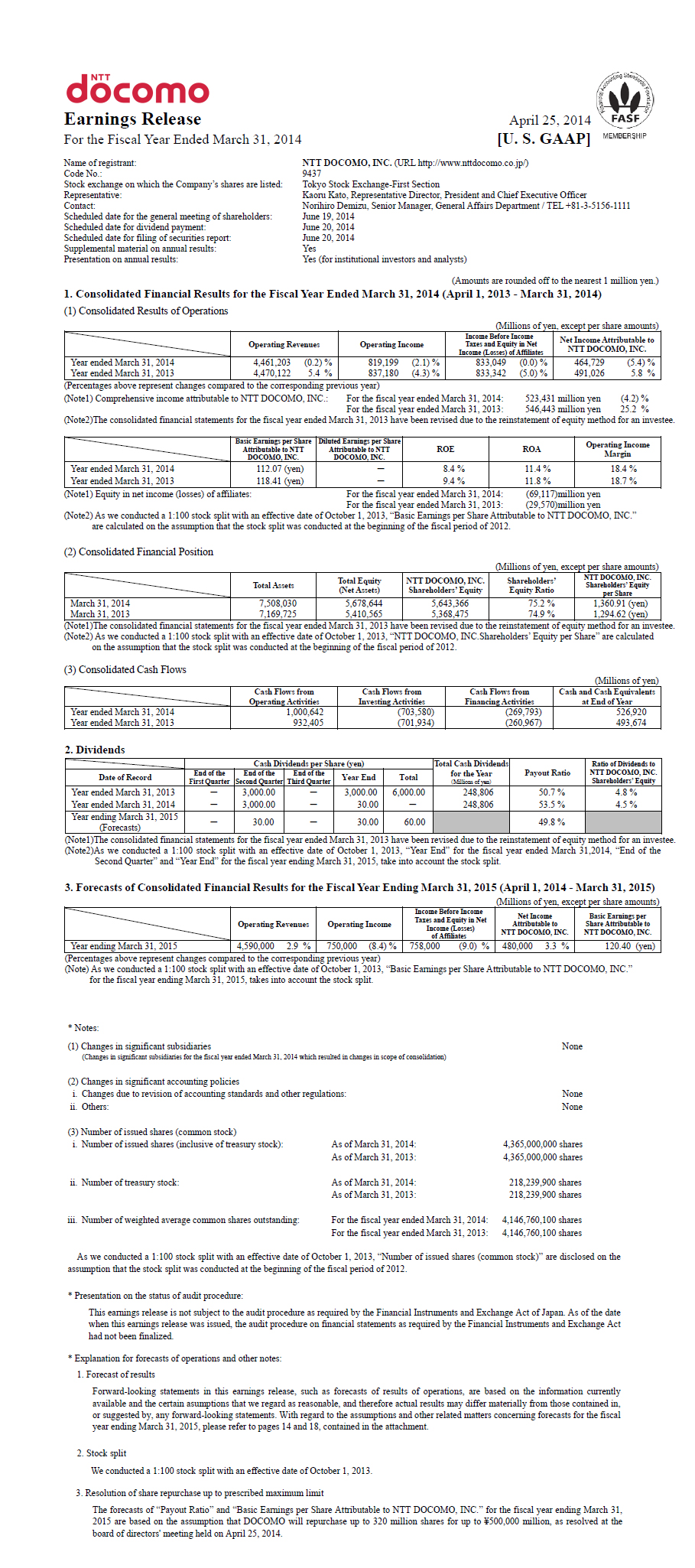 FY2013 Earnings Release