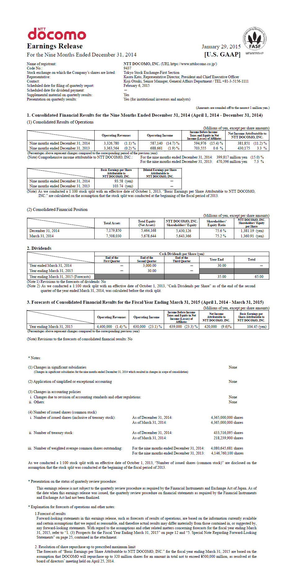 3Q FY2014 Earnings Release