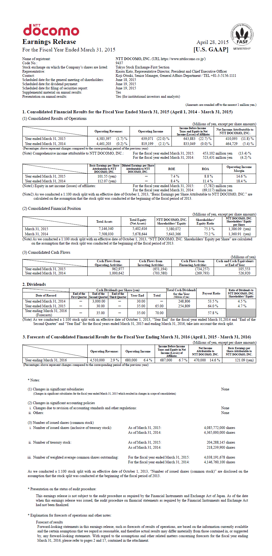 FY2014 Earnings Release