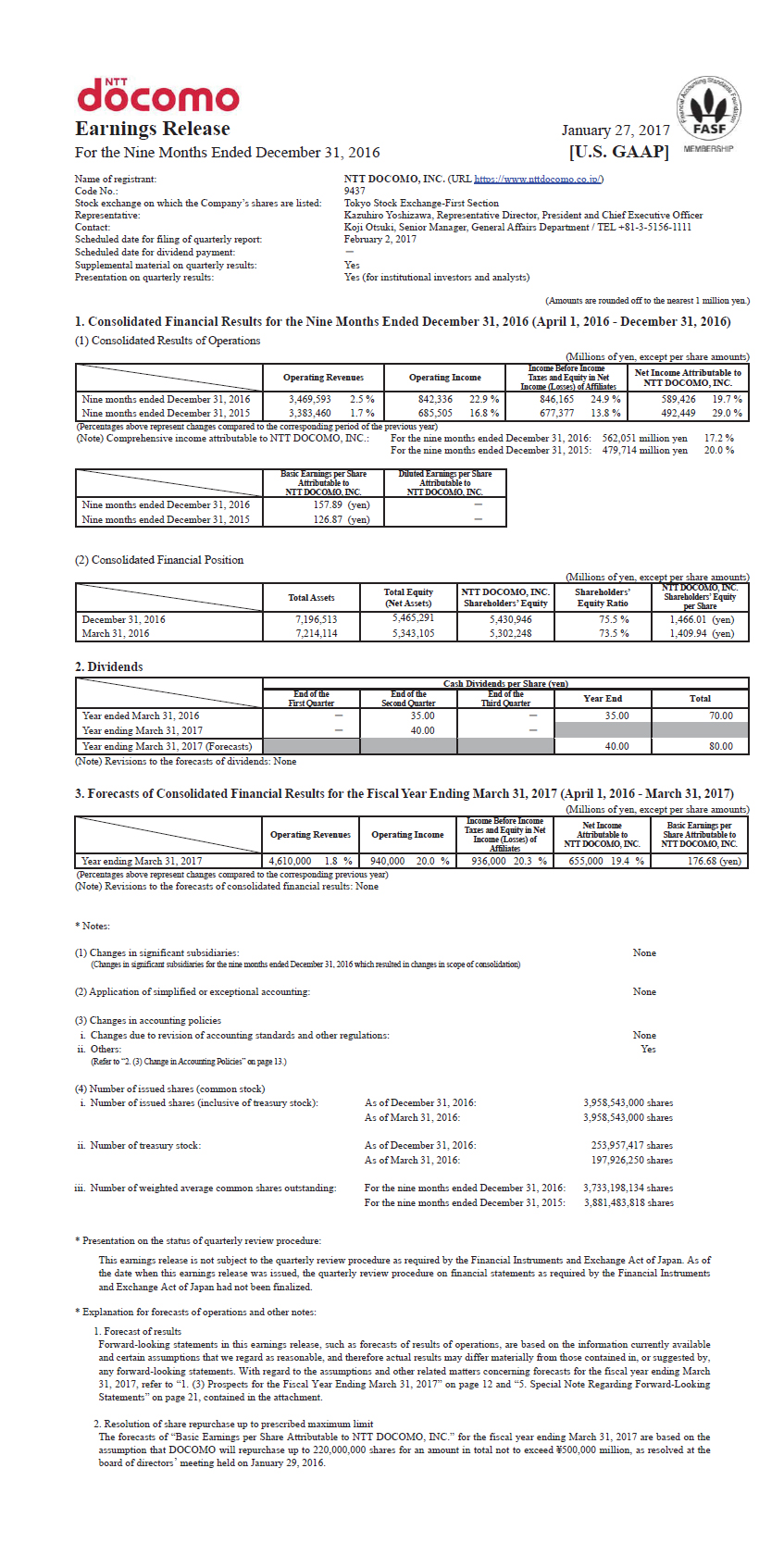 3Q FY2016 Earnings Release