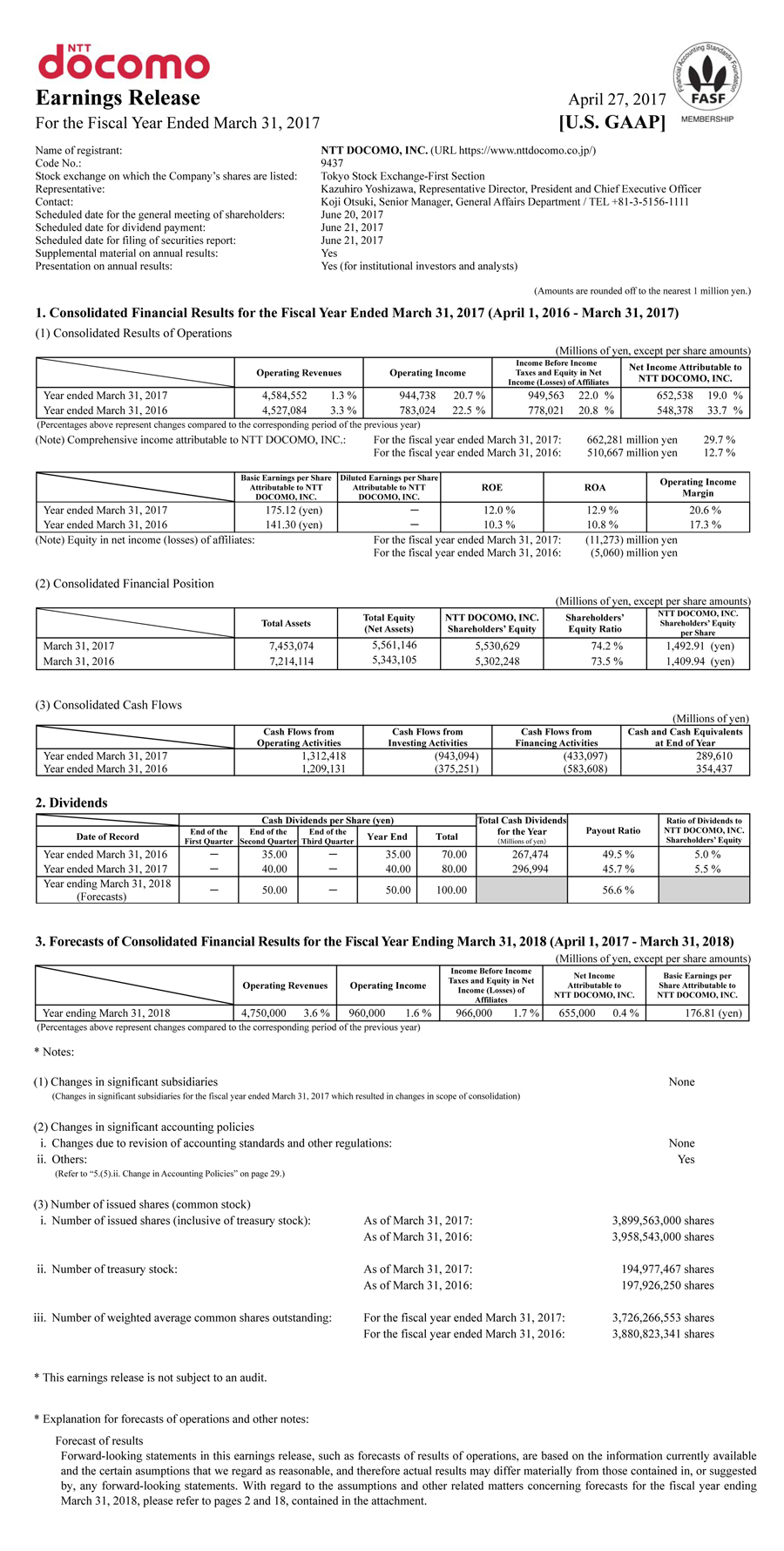 FY2016 Earnings Release