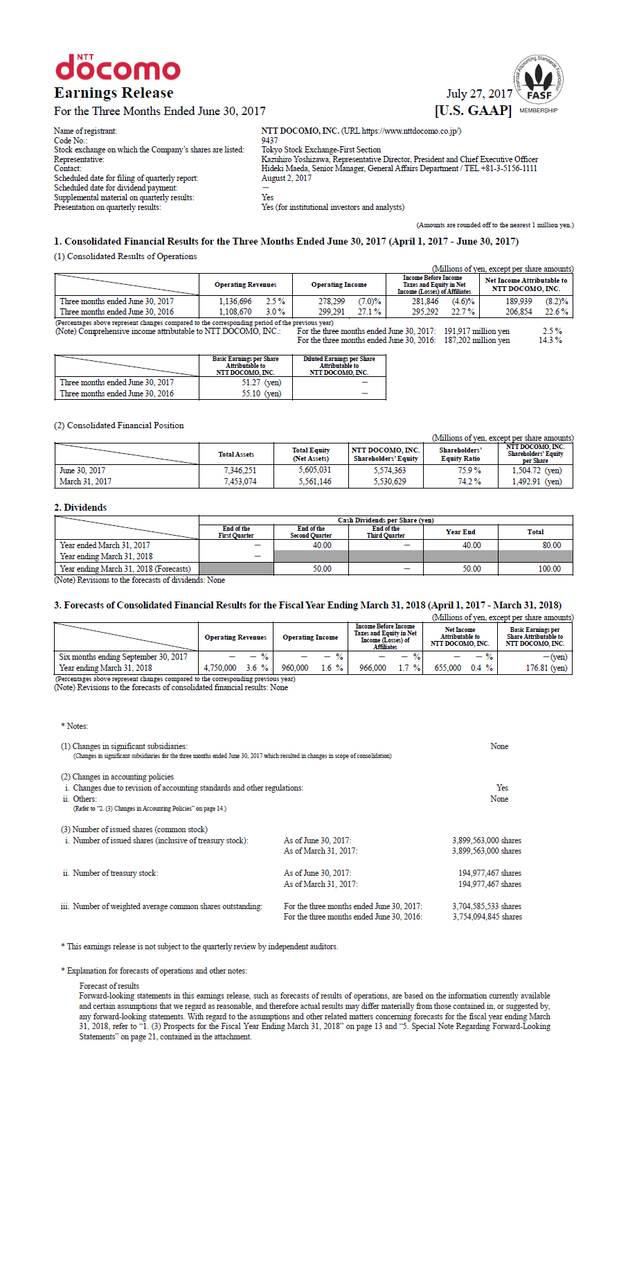 1Q FY2017 Earnings Release