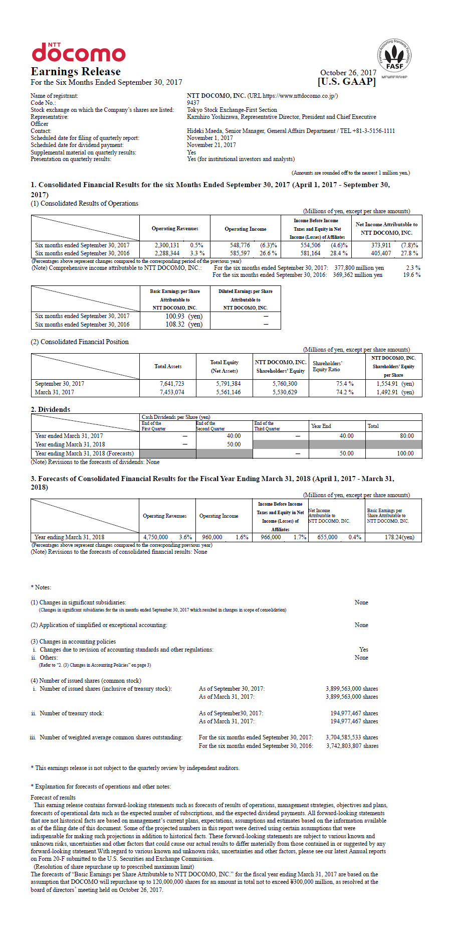 2Q FY2017 Earnings Release