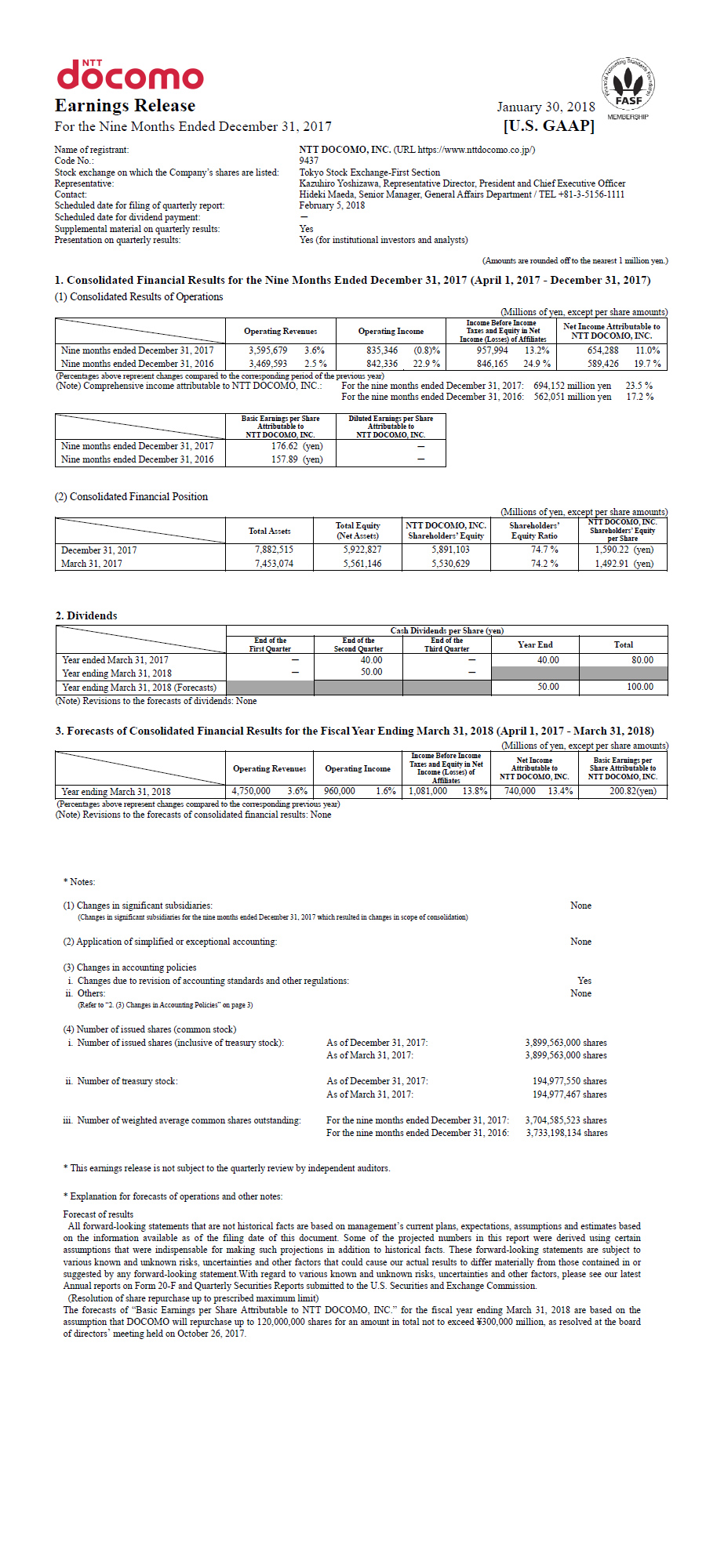 3Q FY2017 Earnings Release