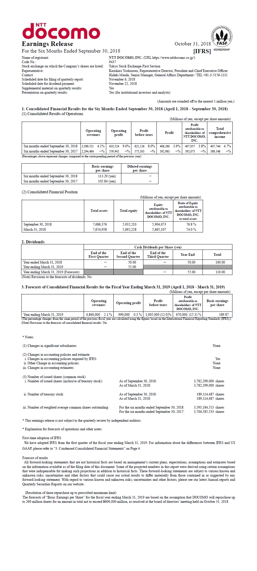 2Q FY2018 Earnings Release