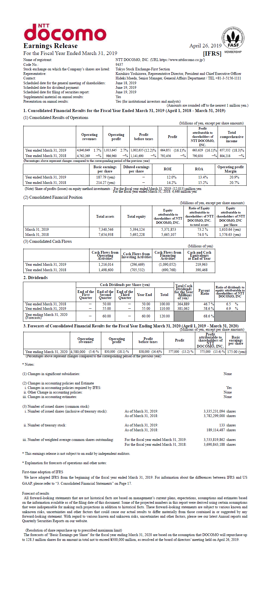 FY2018 Earnings Release