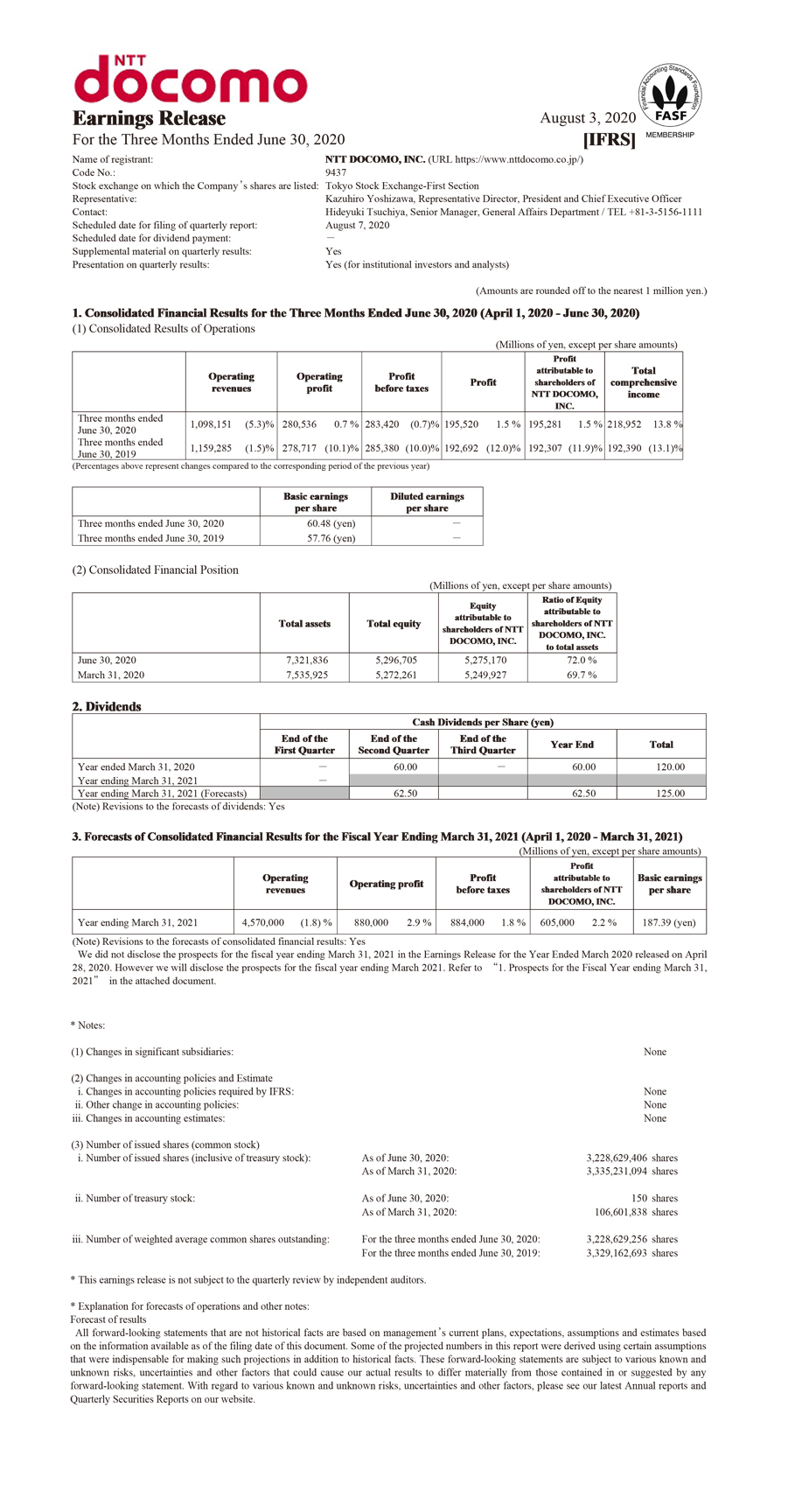 FY2020 1Q Earnings Release