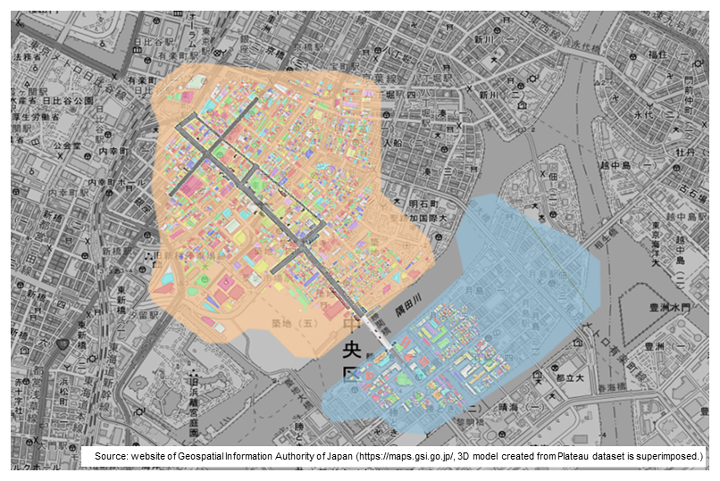 Figure 1  Extent of Ginza reproduced by CG