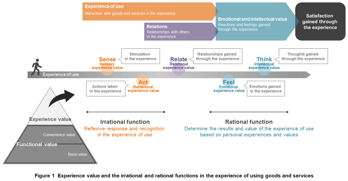 Figure 1 Experience value and the irrational and rational functions in the experience of using goods and services