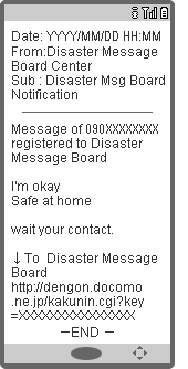 Screen images for Disaster Message Board Notification Mail