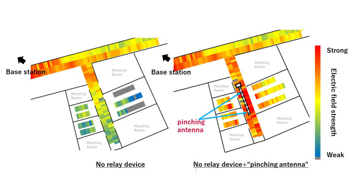 Image picture: the extent of the constructible area in a real-life setting using this technology combined with a relay device within the NTT DOCOMO R&D Center