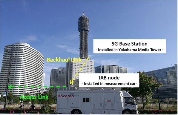 Photo of The IAB trial system involved a 5G base station (IAB-donor) and a 5G relay station (IAB-node)