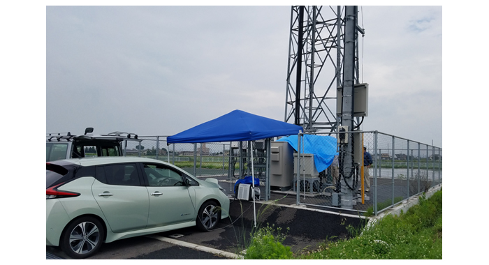 Fig. Image of the Demonstration Experiment (State of Power Connection between the EV and the Base Station)