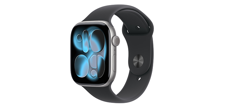 Apple Watch Series 11 46mm スペースグレイアルミニウムケースとブラックスポーツバンド - M/L