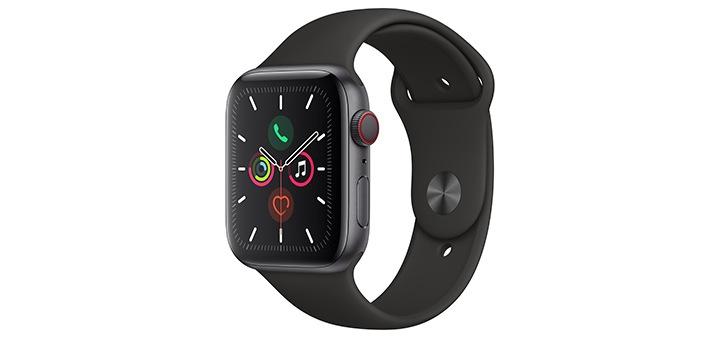 Apple Watch Series 5 44mm スペースグレイアルミニウムケースとブラックスポーツバンド