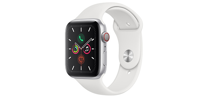 Apple Watch Series 5 44mm シルバーアルミニウムケースとホワイトスポーツバンド