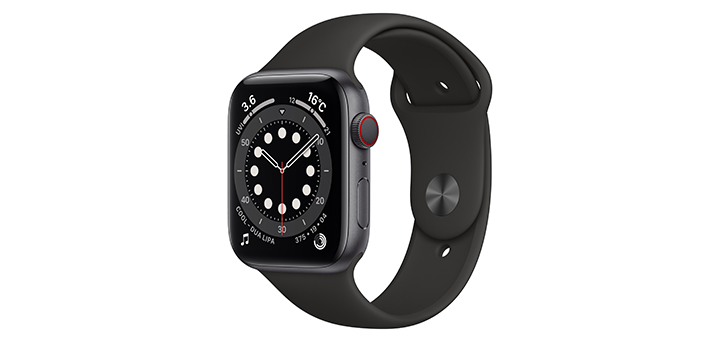 Apple Watch Series 6 44mm スペースグレイアルミニウムケースとブラックスポーツバンド