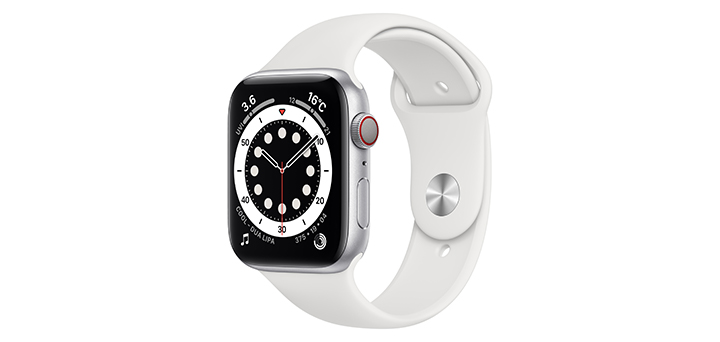 Apple Watch Series 6 44mm シルバーアルミニウムケースとホワイトスポーツバンド