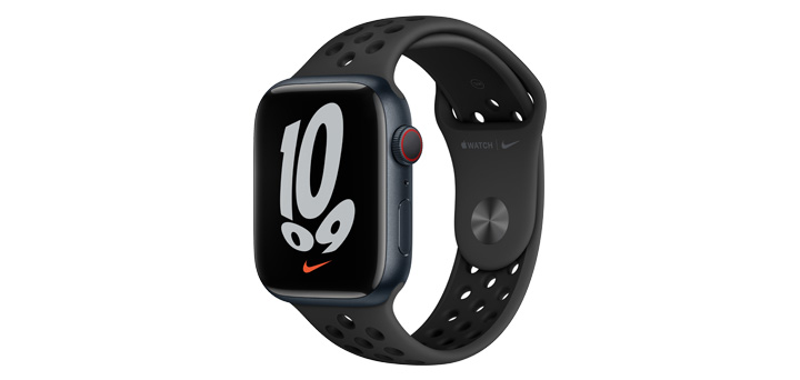 Apple Watch Nike Series 7 45mm ミッドナイトアルミニウムケースとアンスラサイト／ブラックNikeスポーツバンド