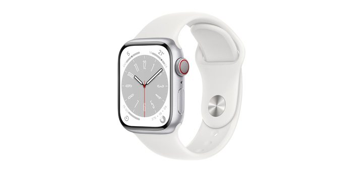 Apple Watch Series 8 41mm シルバーアルミニウムケースとホワイトスポーツバンド