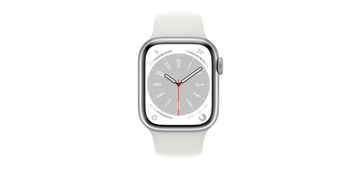 Apple Watch Series 8 41mm シルバーアルミニウムケースとホワイトスポーツバンド